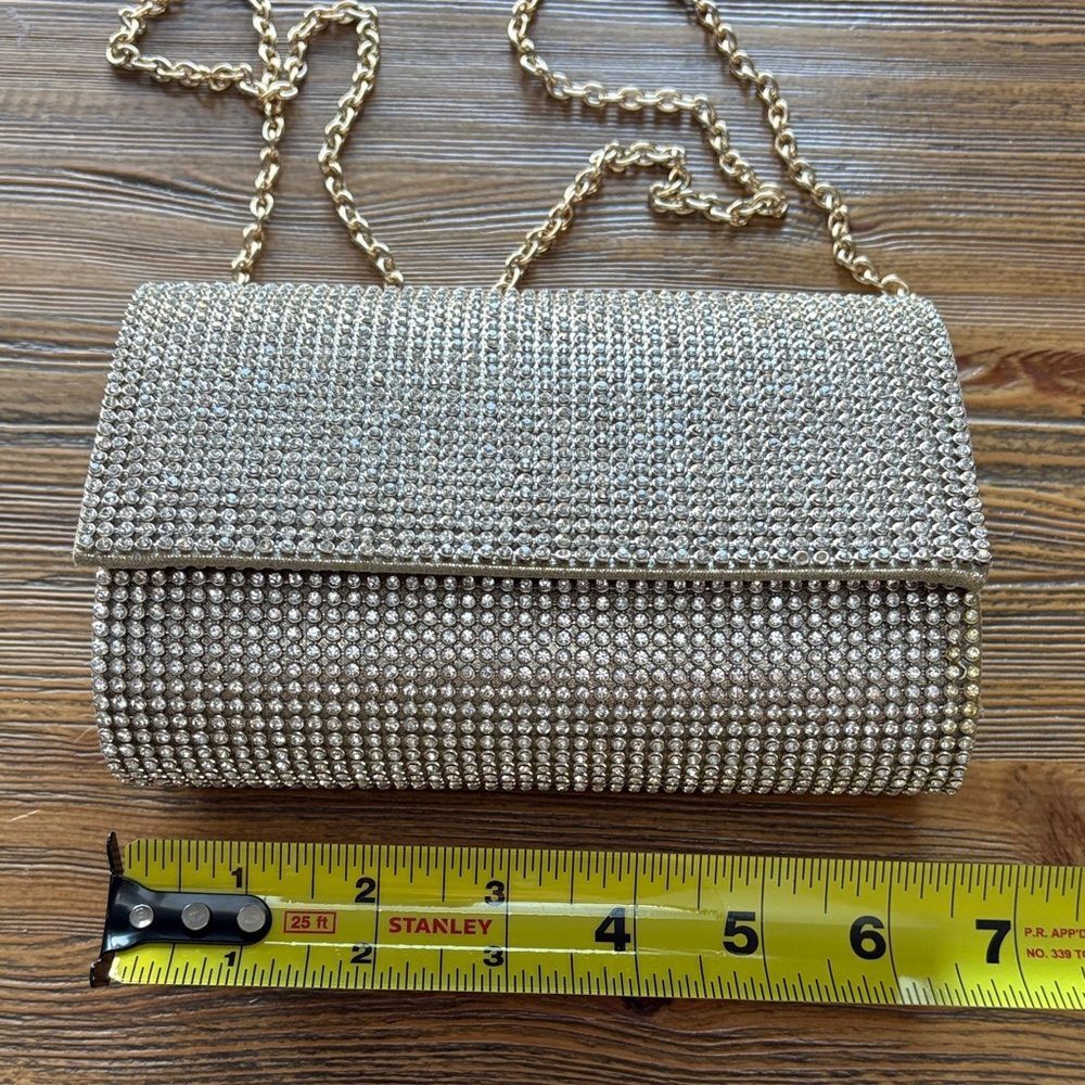 Sparkling Rhinestone Gold Clutch With Gold Chain - Picture 4 of 10